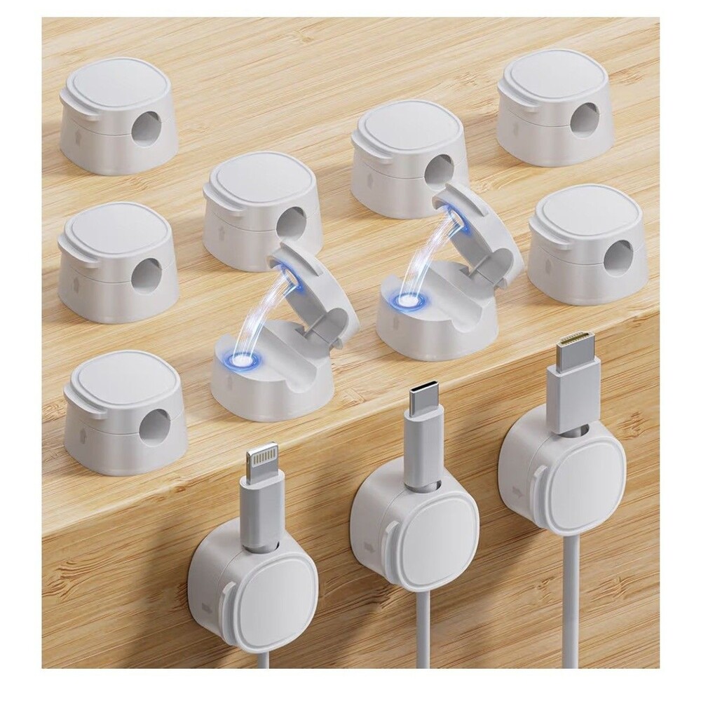 Adhesive Magnetic Cable Organizer / Cable holder White 12 pack office/ any room